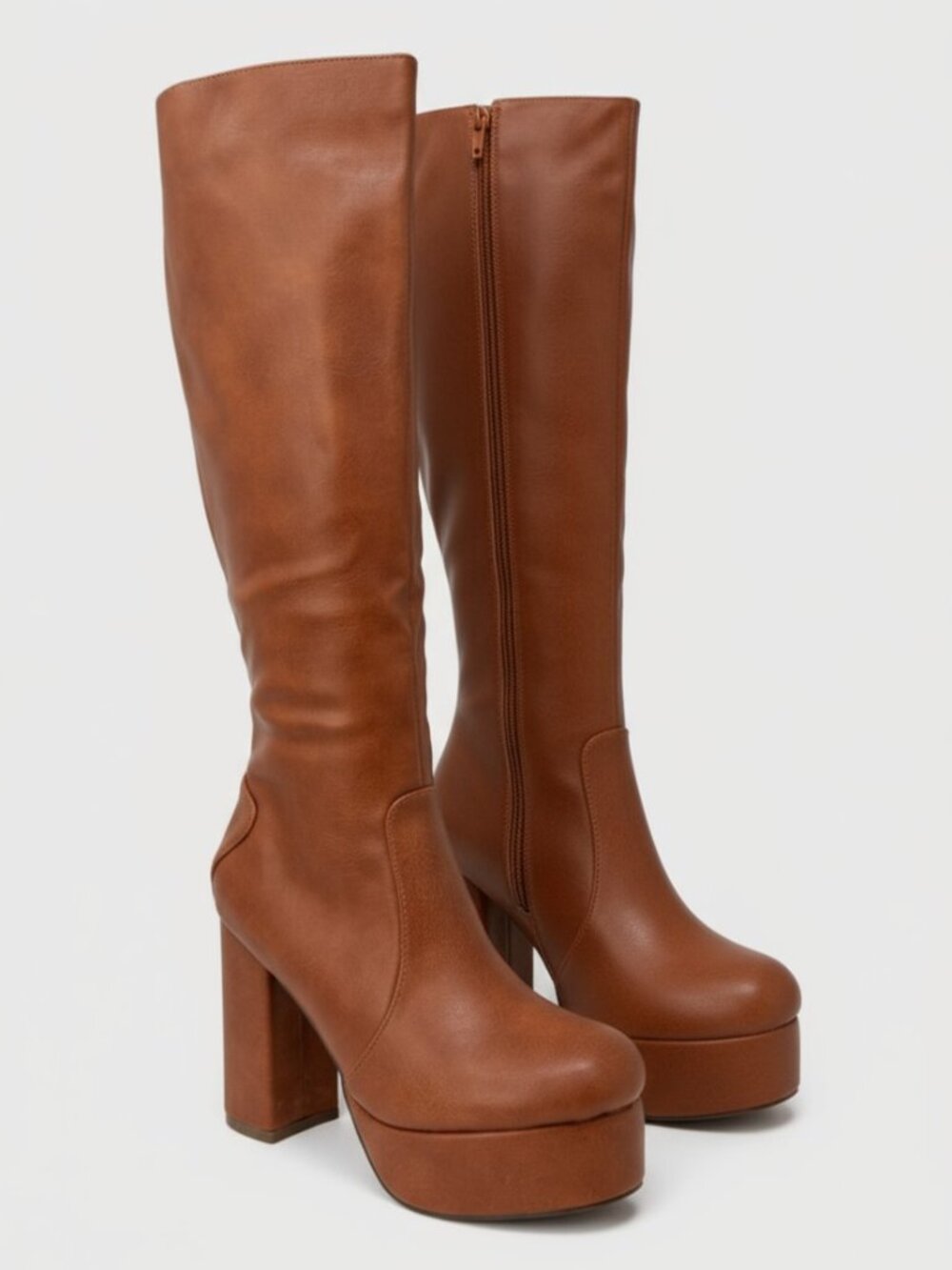 Women's Low Platform Knee High Boots with High Chunky Heels